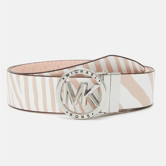 MICHAEL Michael Kors Accessories - MICHAEL KORS Women Reversible Zebra MK Print Pink Silver Sz S Belt AUTHENTIC NWT